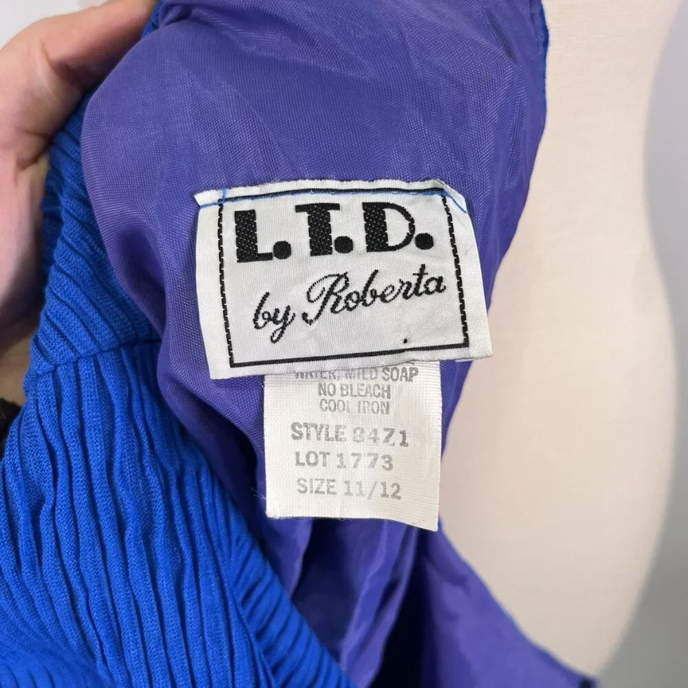 VTG 80s L.T.D. Roberta Blue Pleated Midi Drop Waist Dress Sz S/M Avant garde - Picture 9 of 10